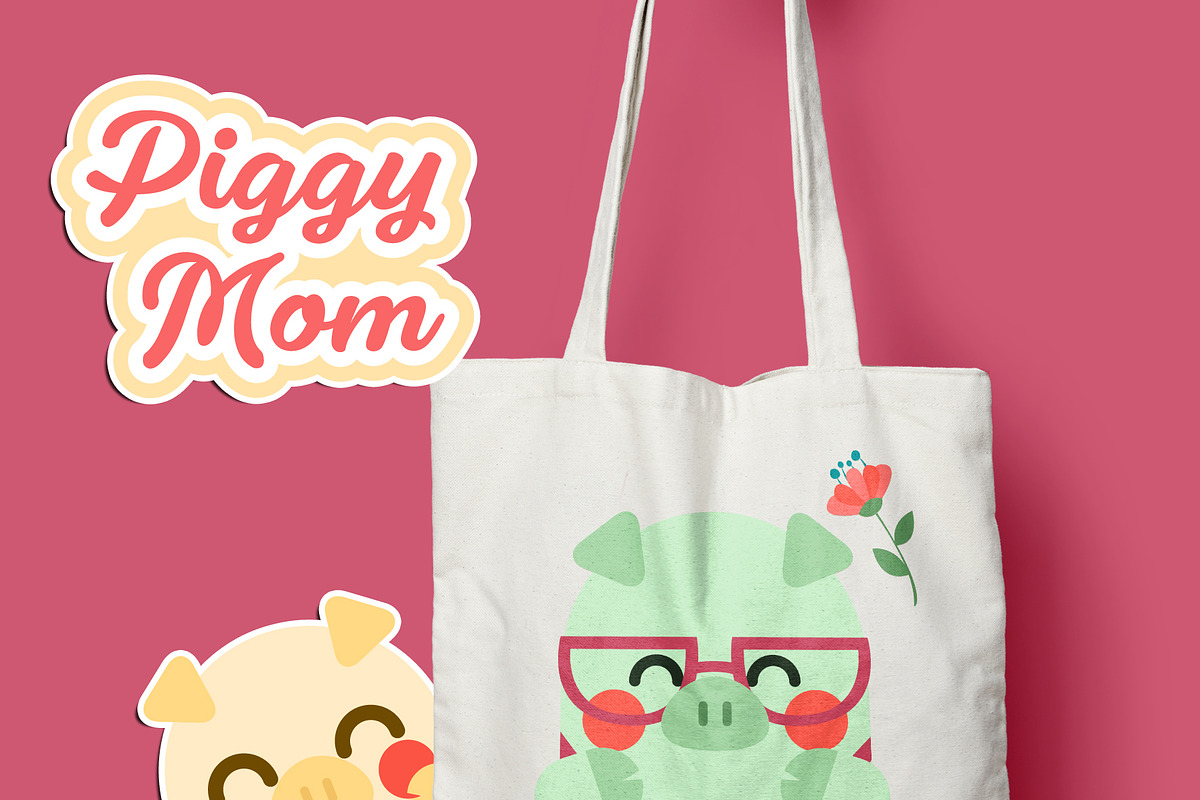Piggy Mom Digital Clip Art, a Seasonal Illustration by Cozy Cat Design (Photo 3 of 10)