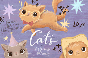 Cat. Posters, clipart & lettering