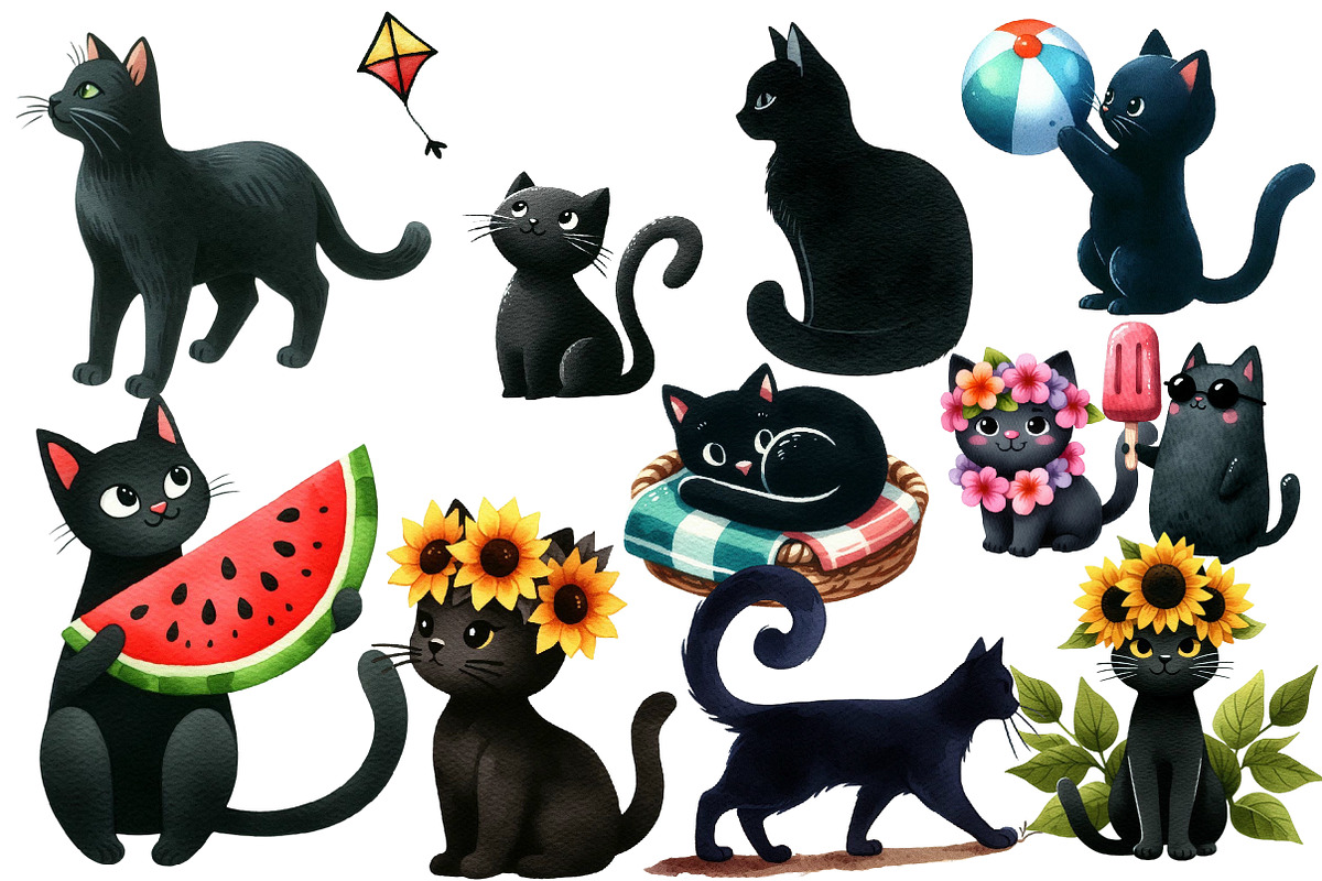 Cat Silhouette Summer Clipart, an Illustration by Designworld (Photo 4 of 6)