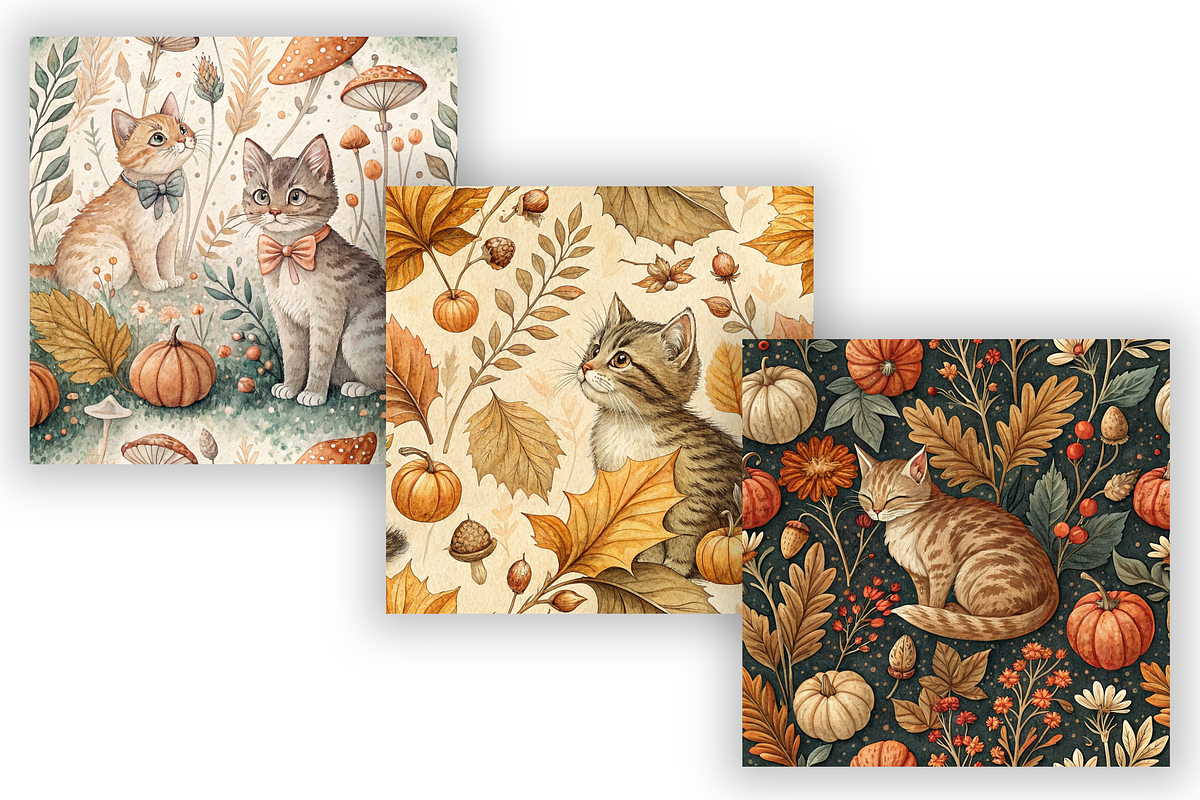 Autumn Cat Cottagecore Digital Paper, a Pattern Graphic by FloridPrintables (Photo 5 of 9)