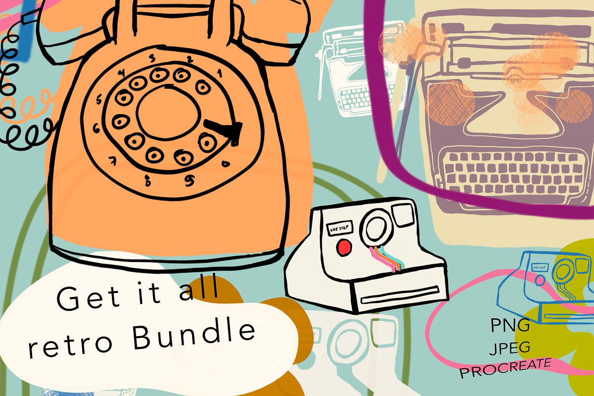 Retro illustration stamps bundle, a Brush Add-On by Sofs designs (Photo 1 of 7)