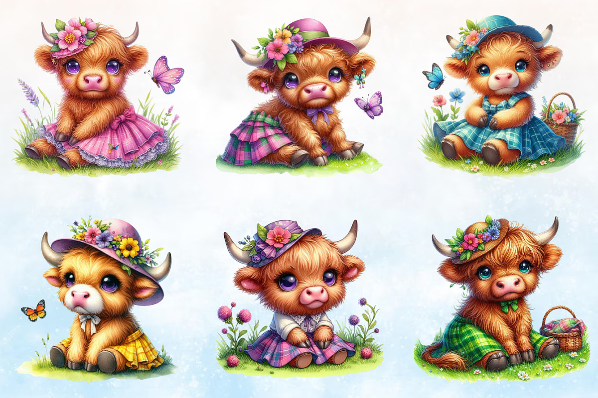 Watercolor Cute Highland Cow Clipar, a Seasonal Illustration by Rose Art (Photo 2 of 7)