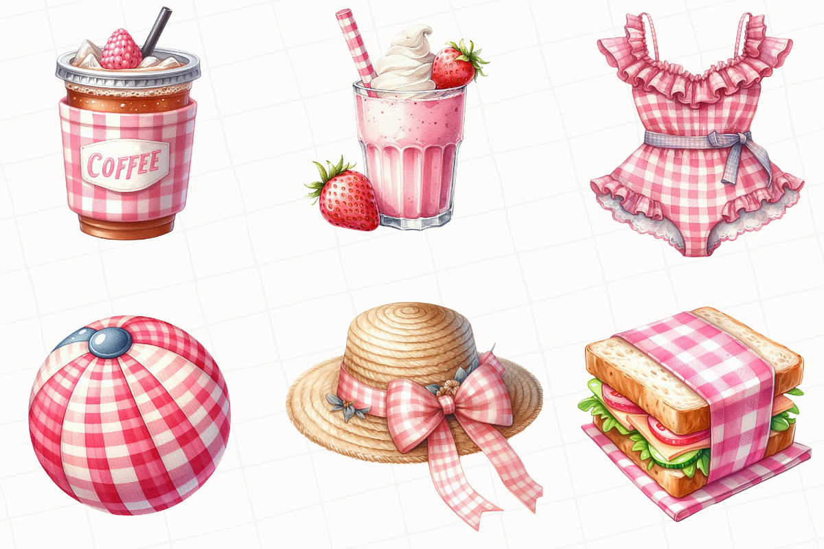 Bohemian Pink Gingham Summer Clipart, an Illustration by OK Design (Photo 4 of 5)