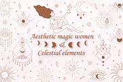 Magic Women & Celestial elements, a Decorative Illustration by roskque (Thumbnail 1 of 9)