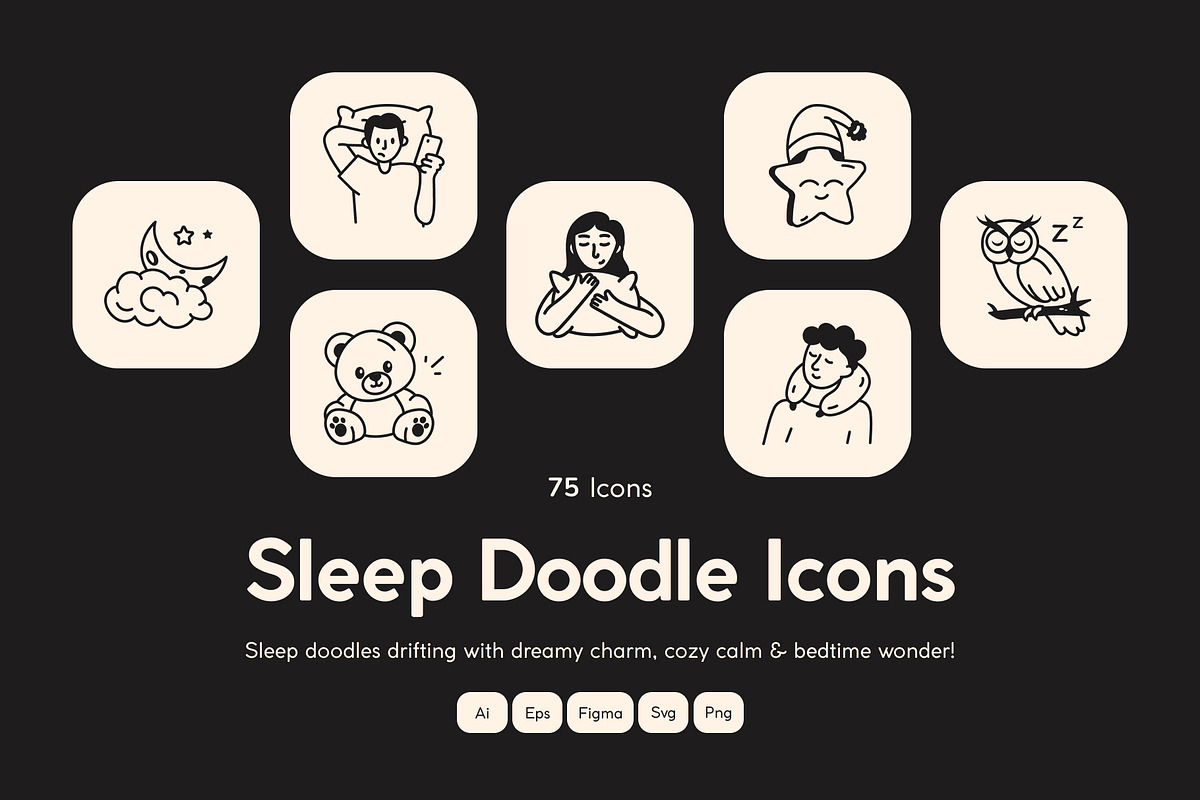 Sleep Doodle Icon Set, an Outline Icon by Vectors Market (Photo 1 of 8)