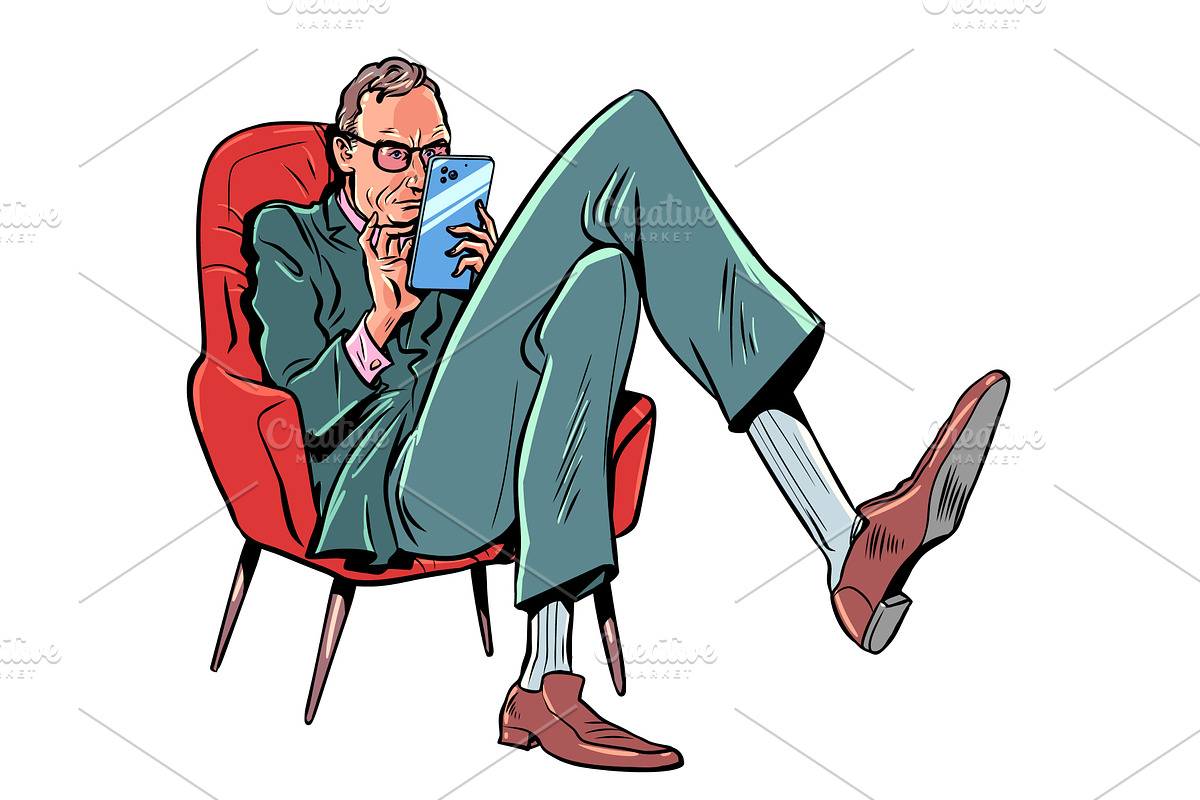 Serious businessman spends time on, a Person Illustration by rogistok