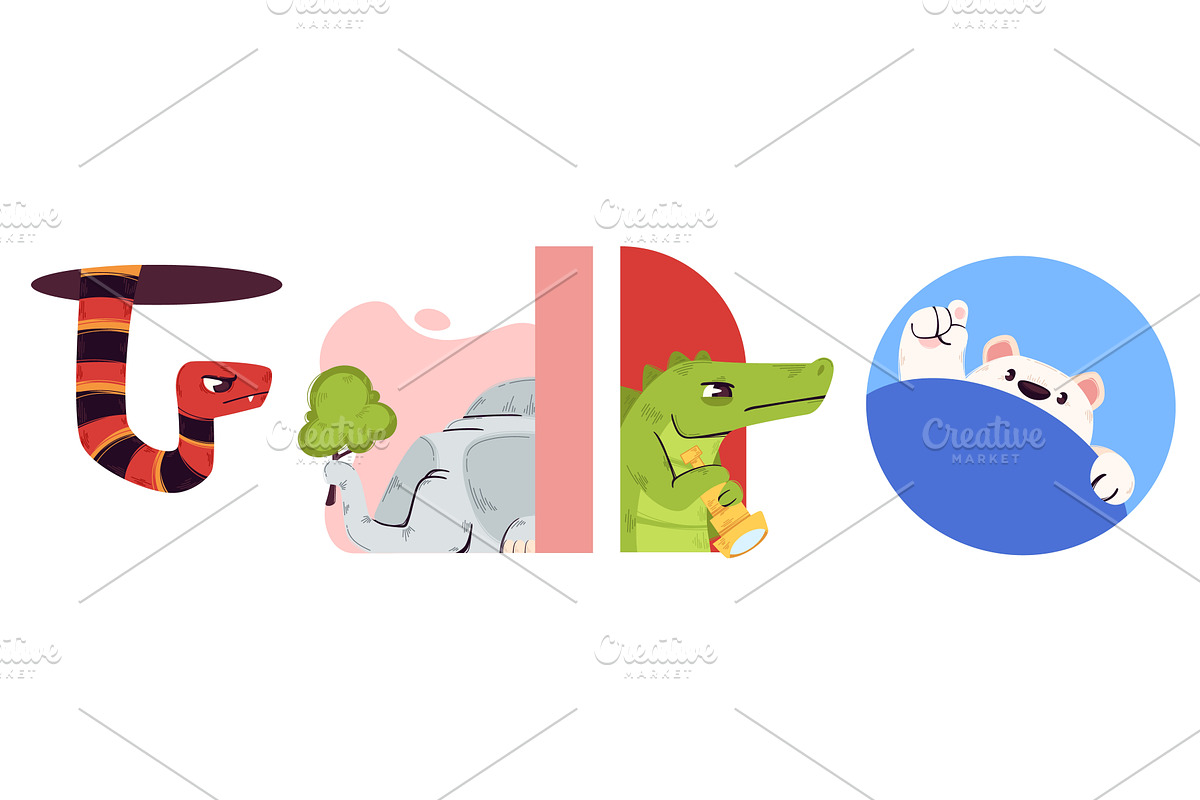 Peeking animals kid characters set, an Animal Illustration by art PVP - market