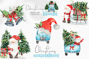 Watercolor Christmas Trucks