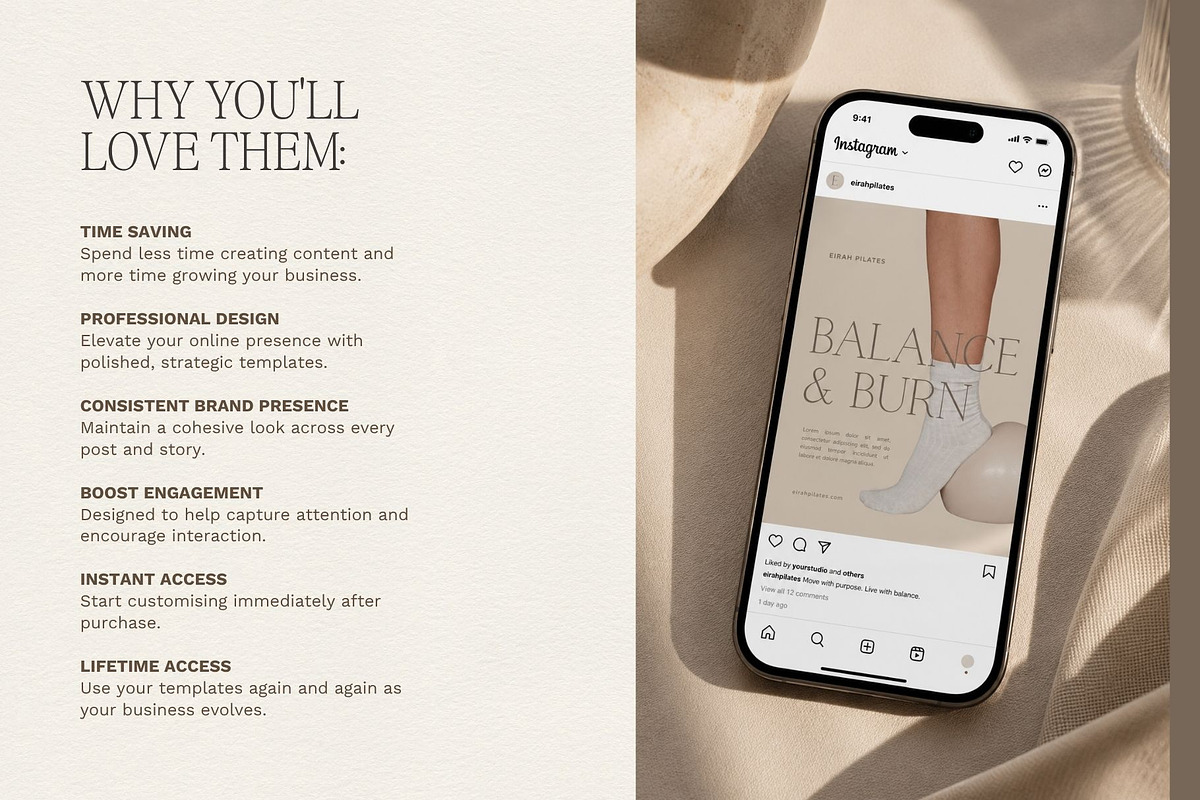 Pilates Instagram Social Media Kit, a Social Media Template by Ederra Design (Photo 6 of 13)
