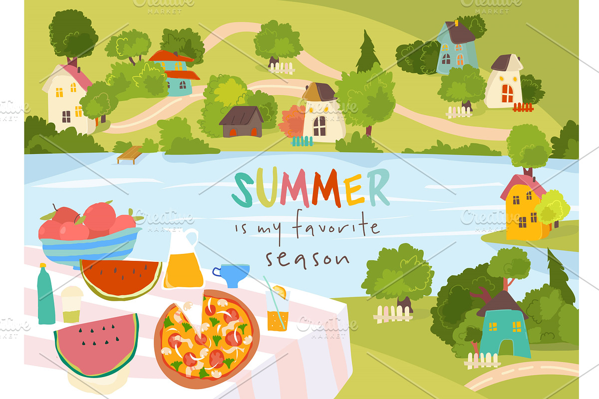 Table with delicious Food in summer, a Food Illustration by Maria Starus