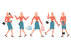 Young Woman Posing With Shopping, a Person Illustration by Flashvector