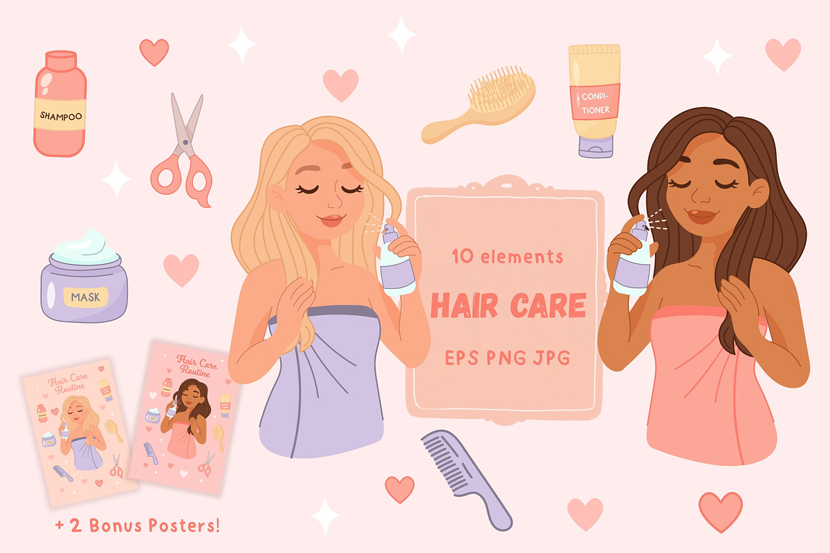 Hair Care Routine Clipart, an Illustration by Bielousova Art (Photo 1 of 9)