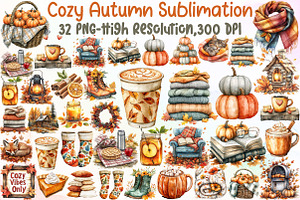 Cozy Autumn Sublimation Clipart, an Illustration by Sublimation Artist