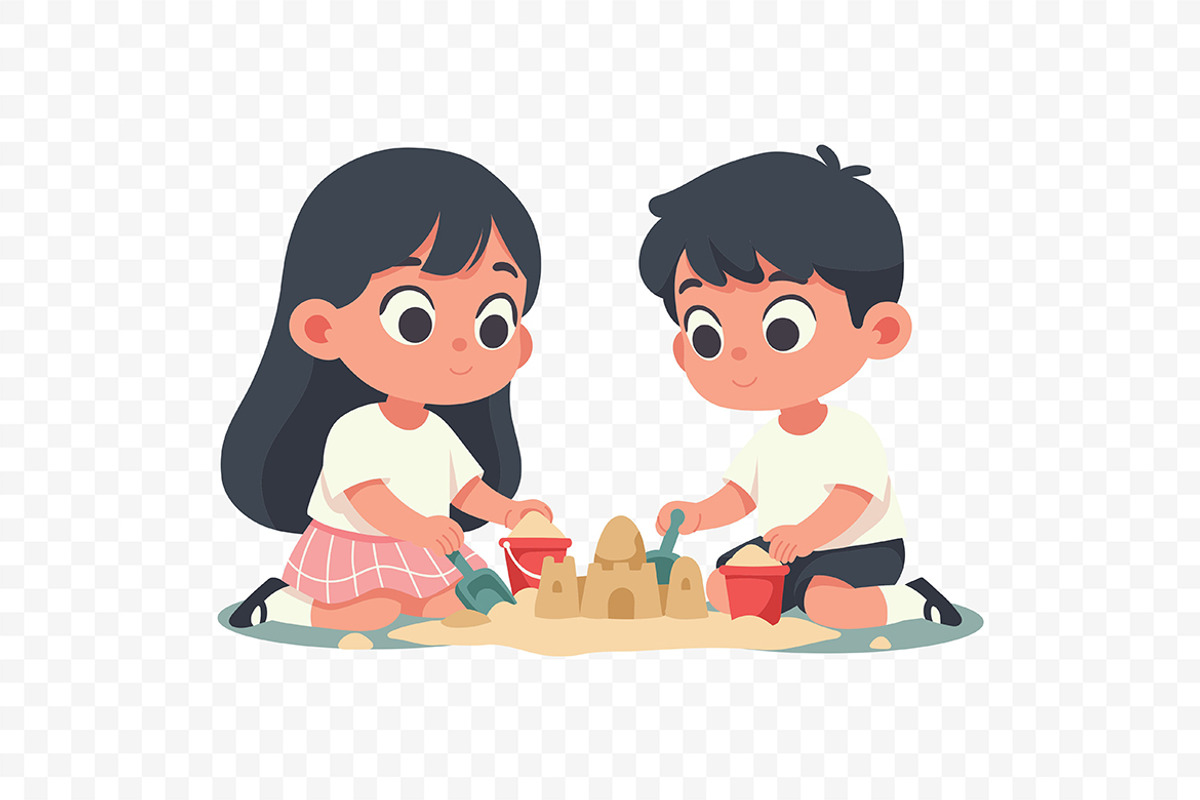 Children Building Sandcastle Cartoon, a Person Illustration by Partikusi Design (Photo 3 of 3)