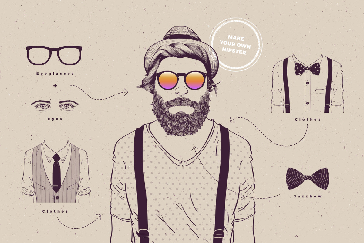 Hipster Characters Kit, a Work Illustration by blauananas (Photo 3 of 13)
