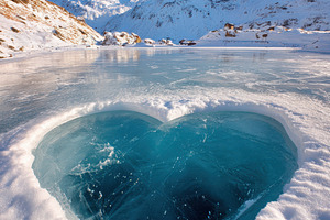 Heart-shaped ice hole on a frozen lake, a Nature Photo by AlyaAnd