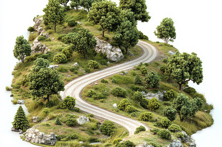 Winding road through a green island, a Background Photo by Pixeness
