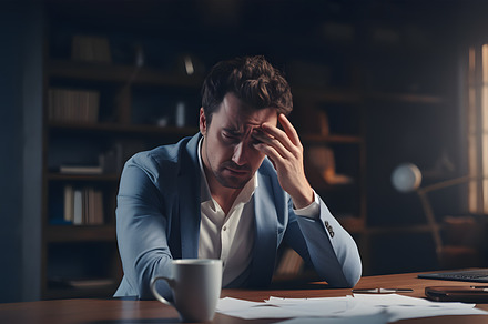Portrait of businessman having stress, feeling headache, pain. Working hard, a Business Photo by Lenor4ik