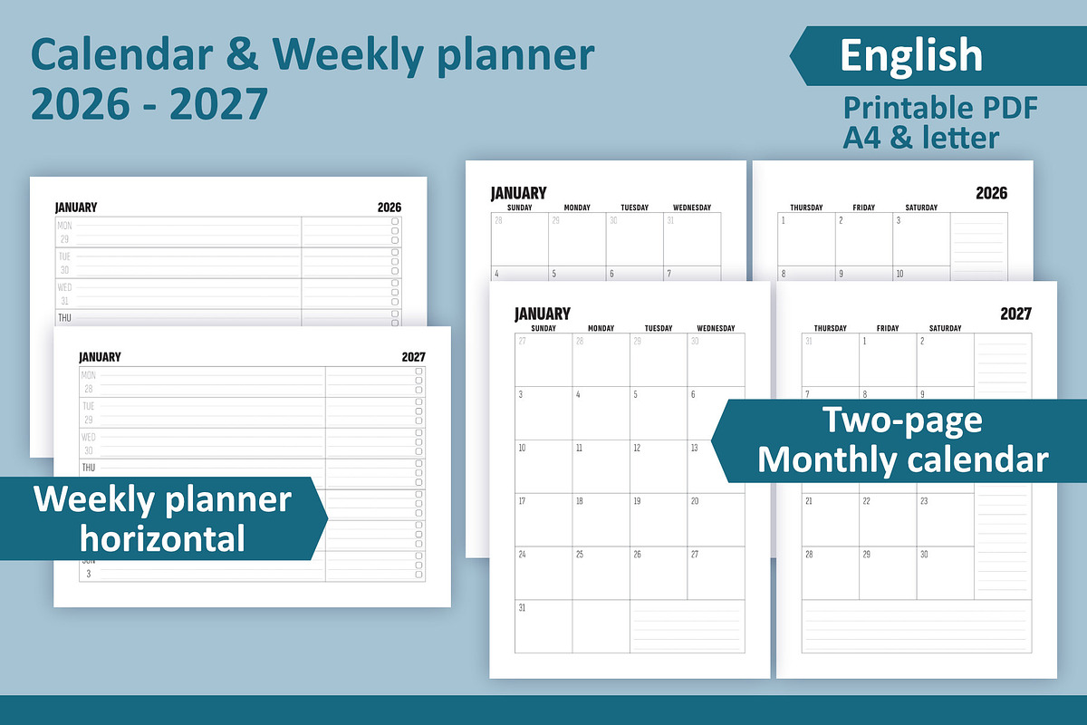 Calendar & Weekly planner 2026-2027, a Stationery Template by Padrinan (Photo 3 of 4)
