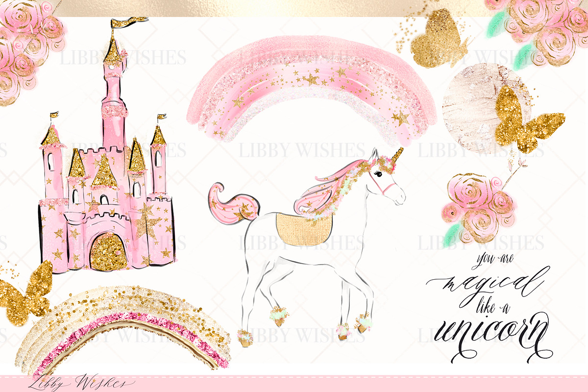 Unicorn Clipart-  Pink, an Illustration by Libby Wishes (Photo 2 of 7)