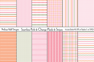 Pink & Orange Plaids &Stripes, a Pattern Graphic by Melissa Held Designs