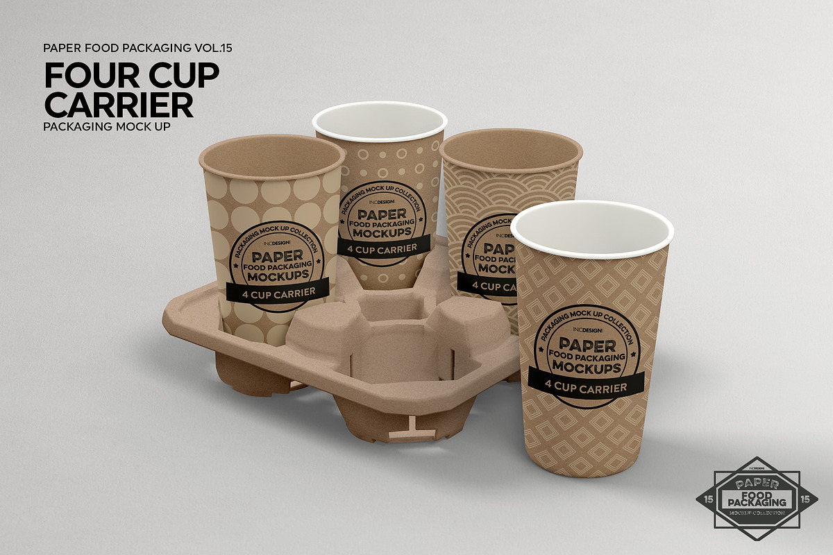 4-Cup Carrier Packaging Mockup, a Cups & Container Mockup by INCDesign (Photo 7 of 8)