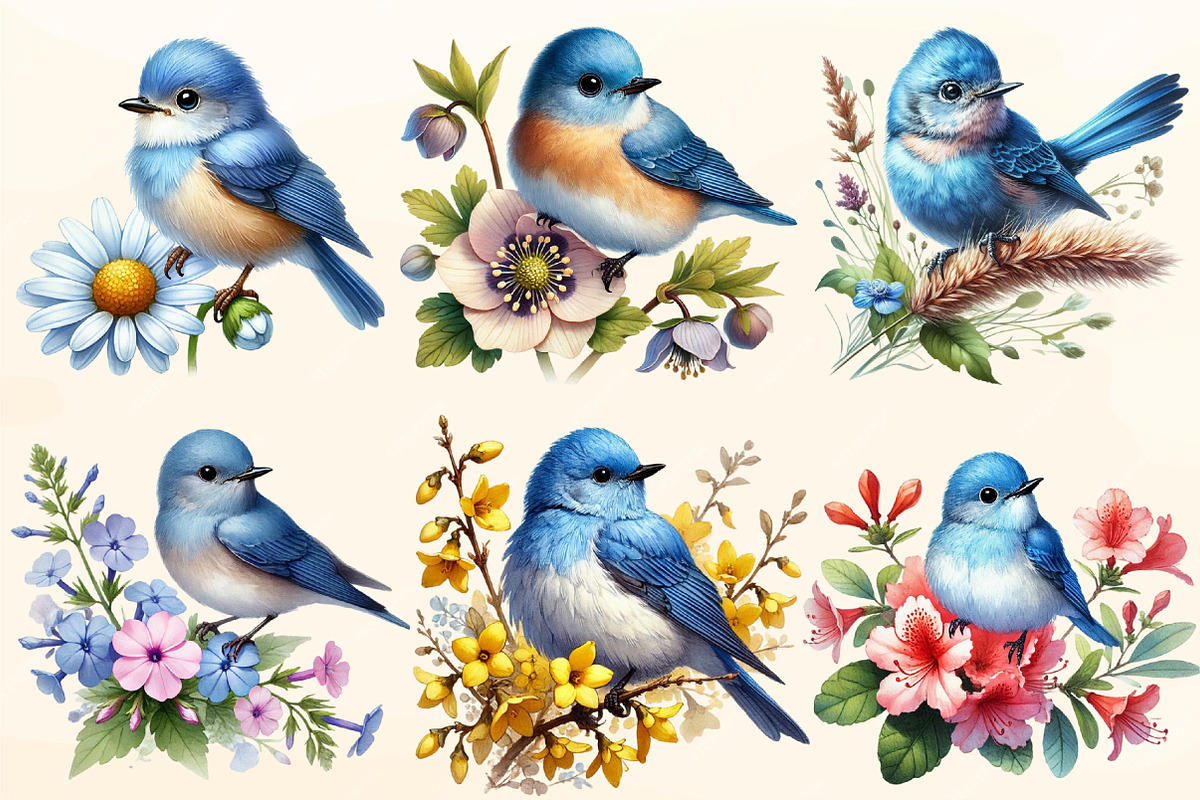 Spring Mountain Bluebird clipart, a Work Illustration by OK Design (Photo 2 of 4)