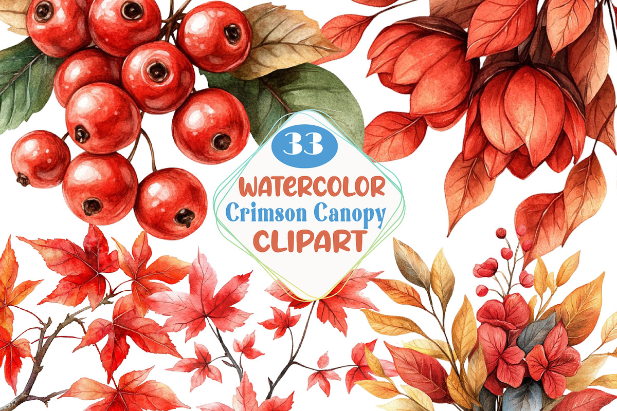 Watercolor Crimson Canopy Clipart, an Illustration by DreamCafeArt (Photo 1 of 7)