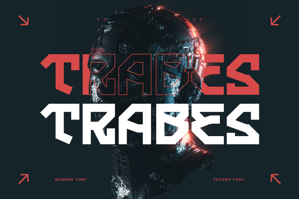 Trabes - Techno Font, a Sans Serif Font by QR Design Studio (Photo 1 of 9)
