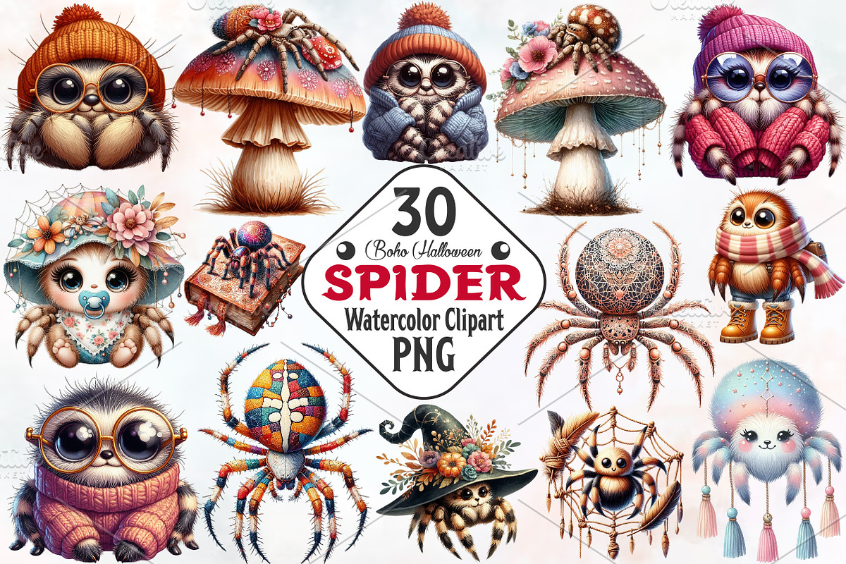 Boho Halloween Spider Clipart, an Illustration by RobertsArt (Photo 1 of 7)