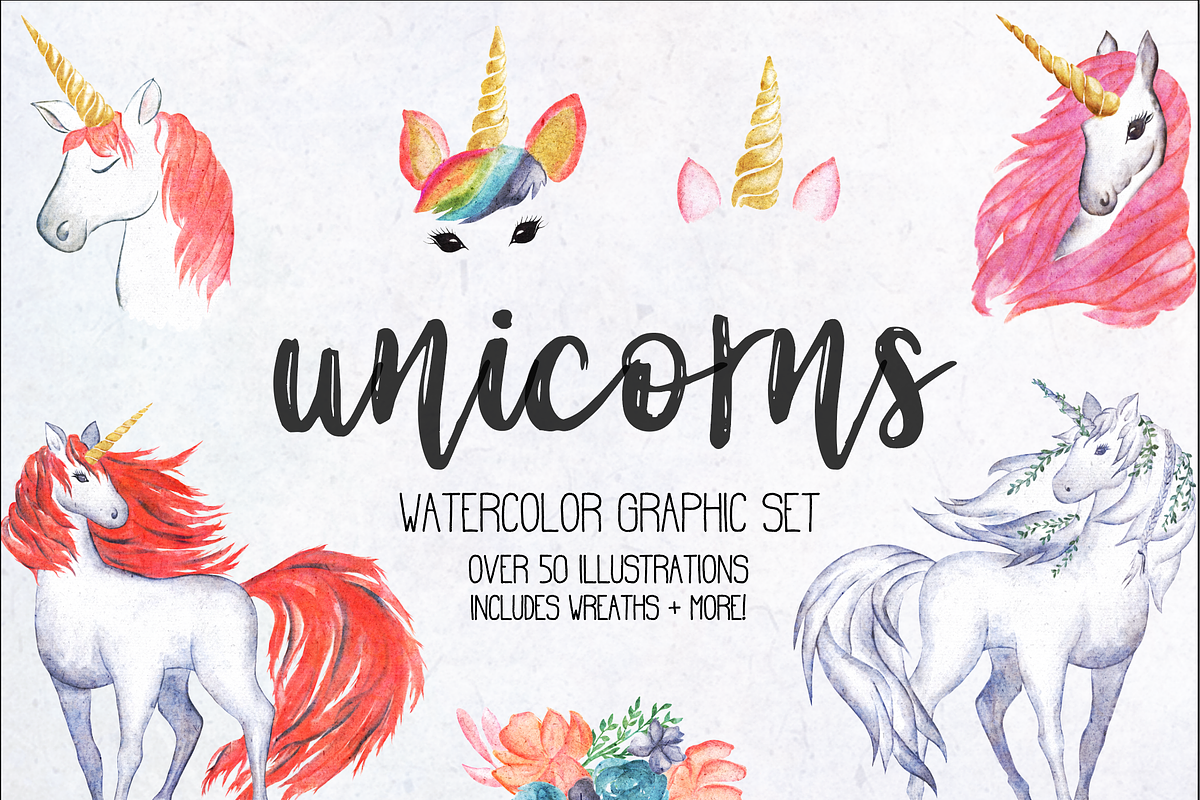 UNICORNS WATERCOLOR DESIGN KIT, an Animal Illustration by Wooly Pronto (Photo 2 of 7)