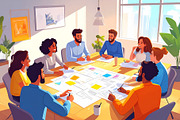 Young professionals engaged in a brainstorming session around a, a Person Illustration by DanFLCreativo (Thumbnail 1 of 2)