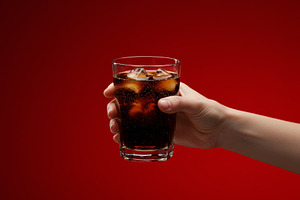 Hand holding a glass of cola with ic, a Food & Drink Photo by professorinc