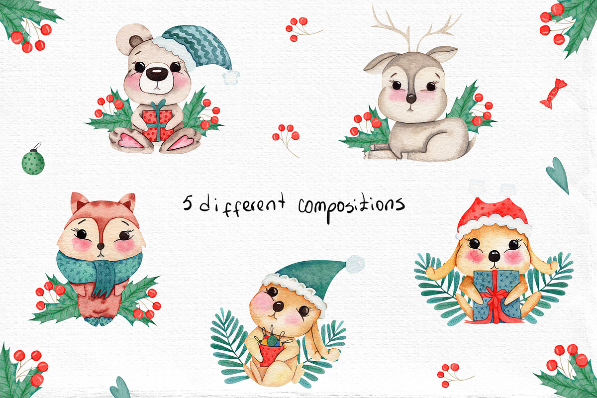 Watercolor Winter Friends, a Decorative Illustration by TanataDesign (Photo 5 of 10)