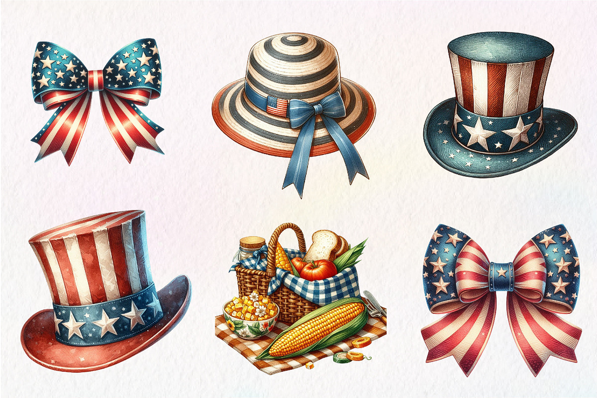 Watercolor Retro 4th of July Clipart, an Illustration by CreationArt (Photo 9 of 9)