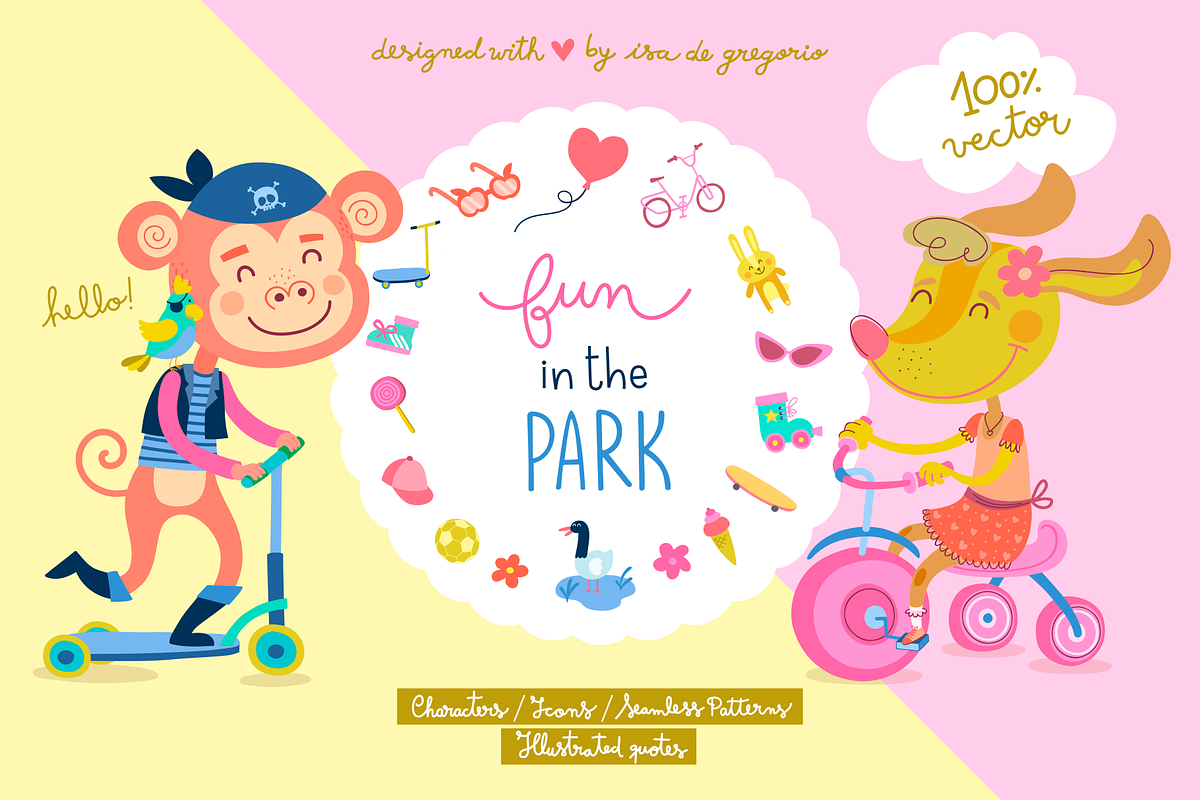 Fun in the Park. Cute animals., an Animal Illustration by Isa De Gregorio (Photo 1 of 8)