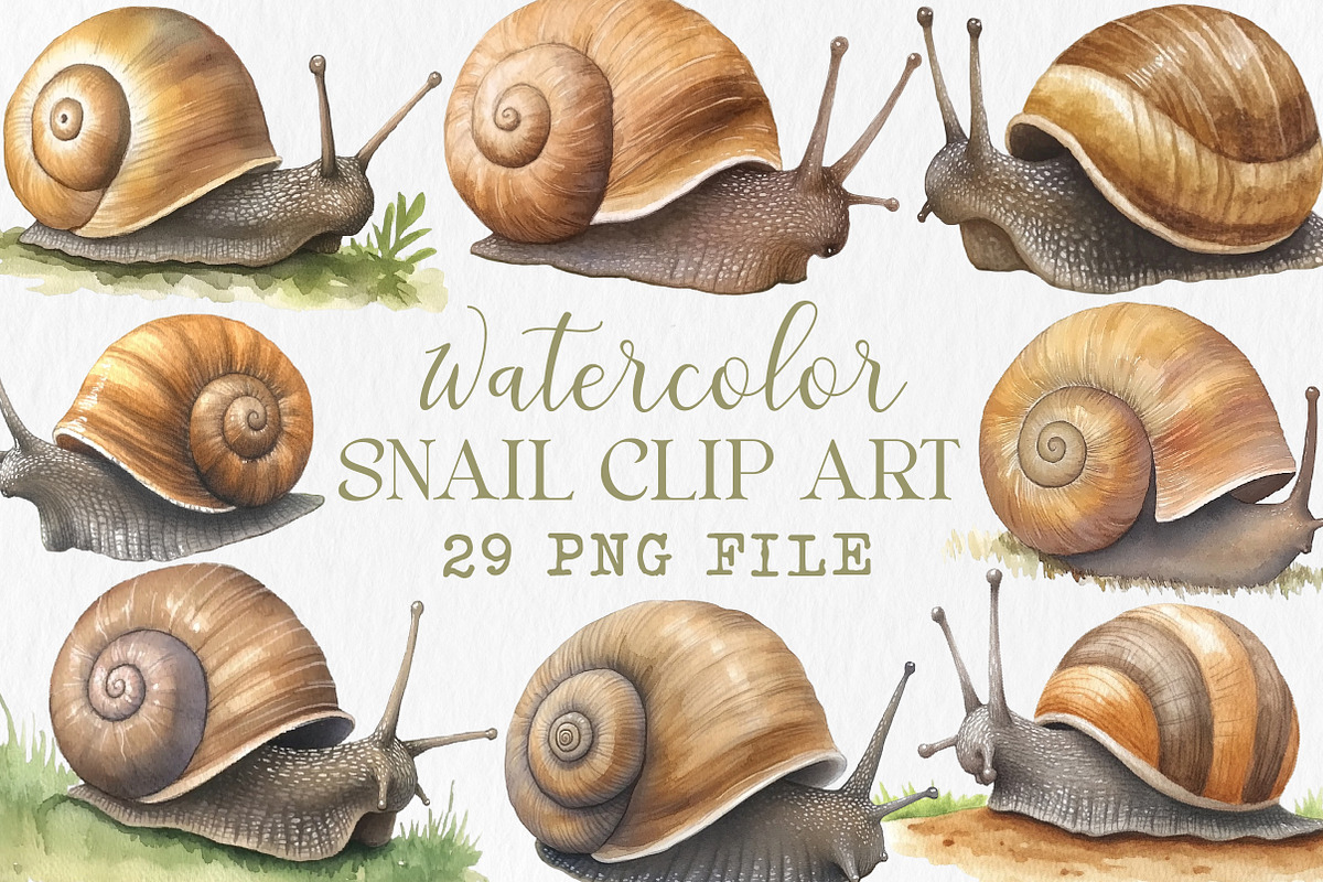 Watercolor snail clip art, an Illustration by Libby Wishes (Photo 1 of 7)