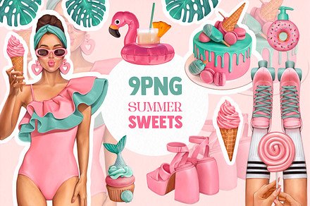 Pink summer sweets ,digital stickers