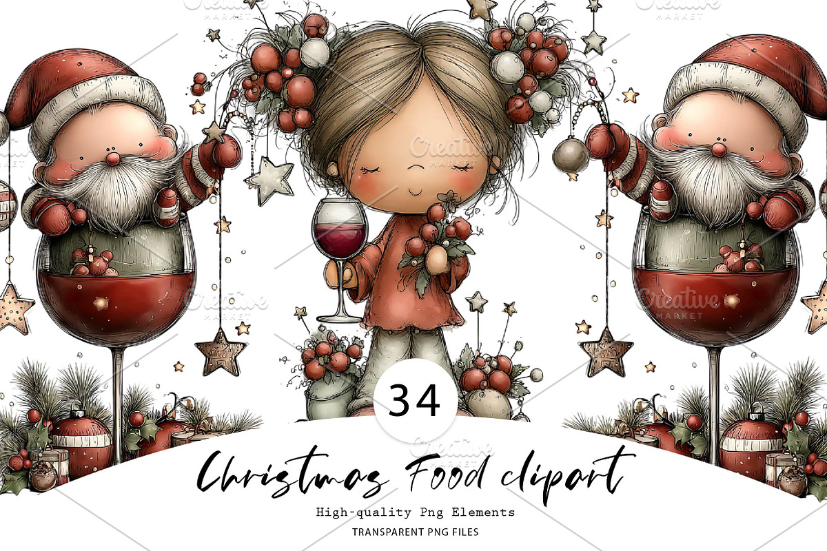 Funny Wine Christmas Cocktail, a Seasonal Illustration by CreationArt (Photo 1 of 7)