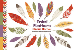 Autumn Tribal Feathers Clipart, an Illustration by Amanda Ilkov