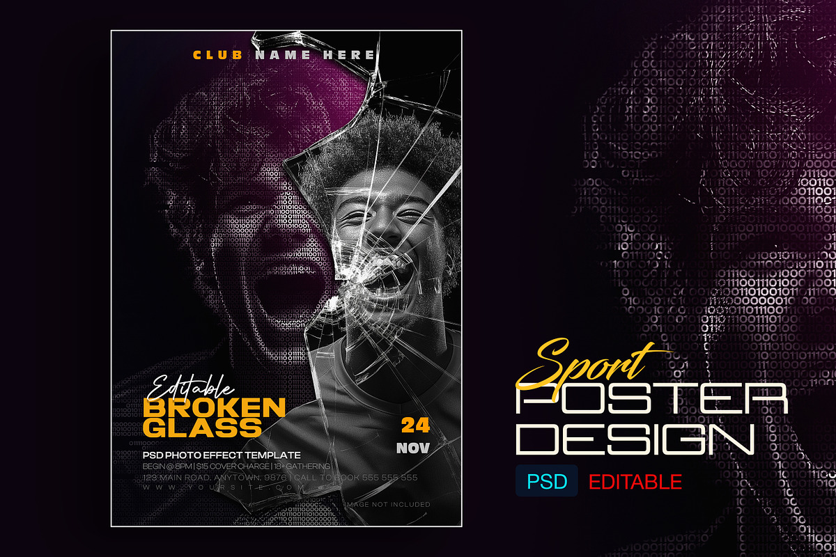 Sport Broken Glass Poster Design, a Brushes & More by INTENTFX