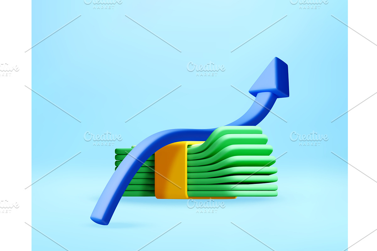 3D Blue arrow rising over a stack of, a Finance Illustration by Abscent