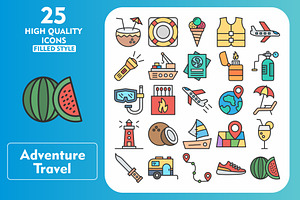 25 Adventure Travel Line Filled Icon, an Icon by Pexelpy