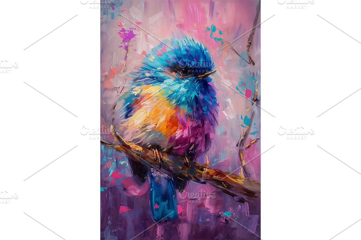 Baby Birds in Blue Pink Yellow Art, an Animal Illustration by Art Paradise Studios