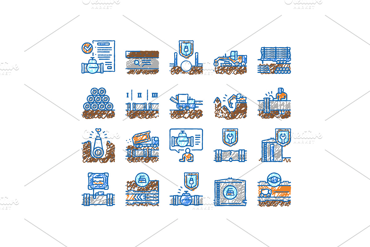 Pipeline Construction set Icons hand, an Object Illustration by pikepicture