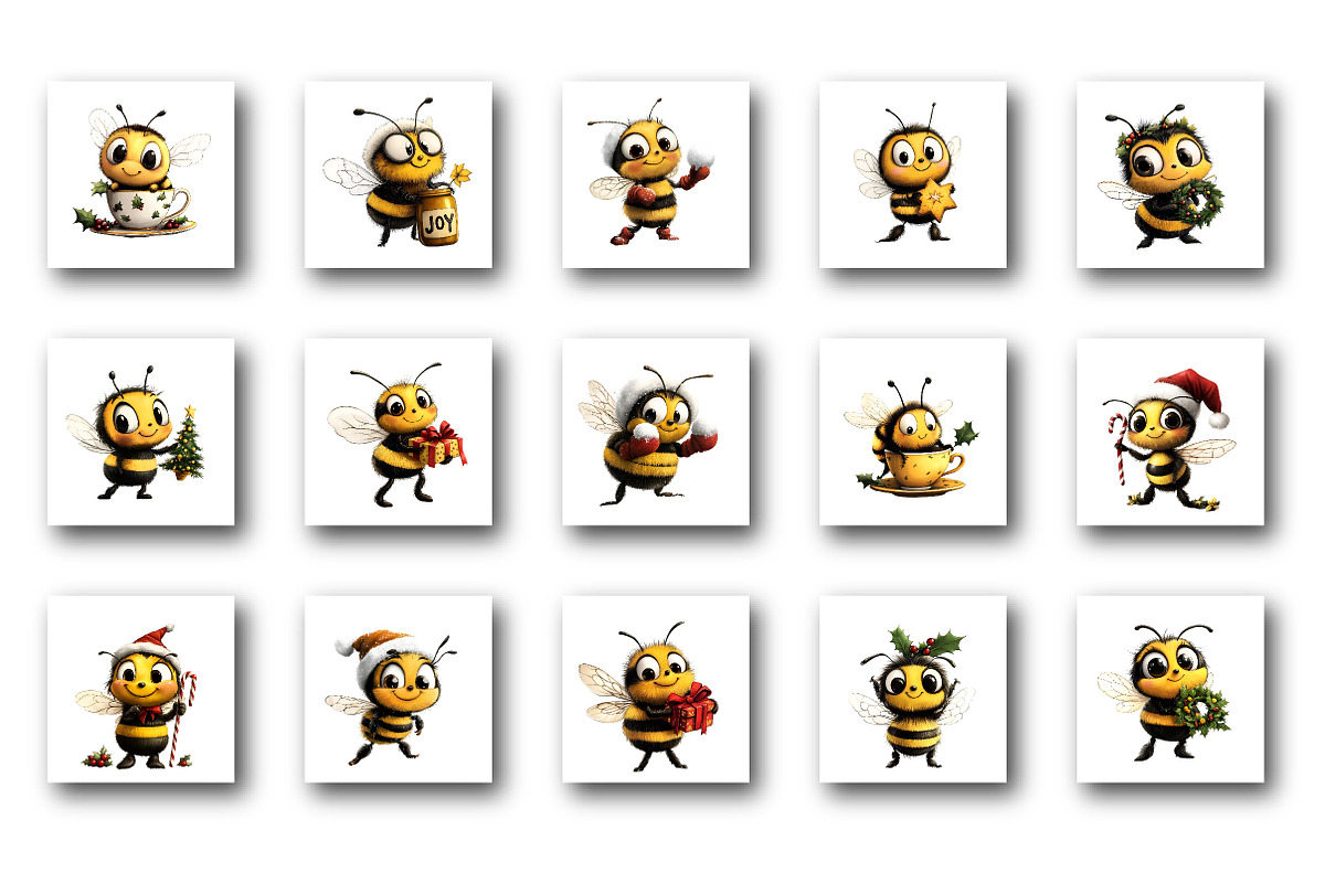 Christmas Quirky Funny Bee Clipart, an Illustration by Designworld (Photo 3 of 6)