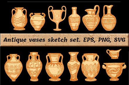 Antique Greek vases set. Sketch