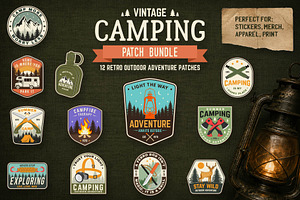 12 Retro Outdoor Adventure Badges