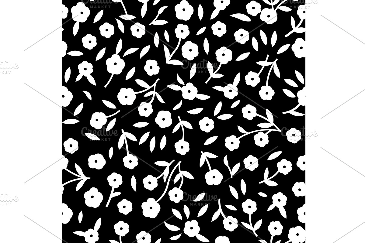 Pattern of white flowers on a black, a Decorative Illustration by julia-vasileva