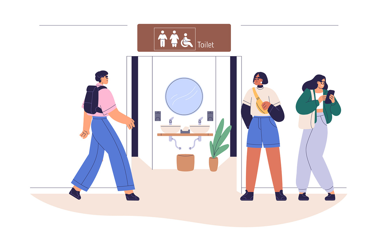 People using public toilets, WC set, a Person Illustration by Good Studio (Photo 2 of 7)